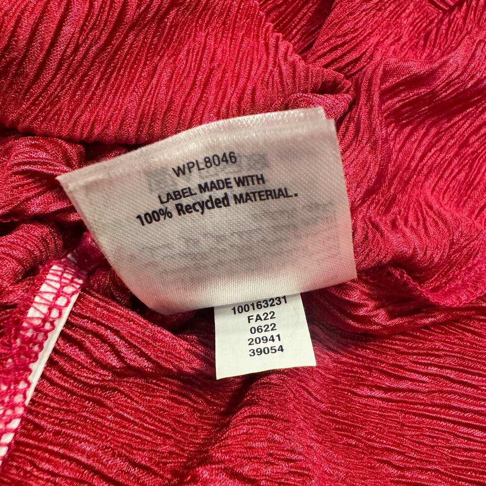 Red Crinkle Plissé Peplum Blouse Surplice Bishop Sleeve Party Large Coquette - Picture 13 of 15